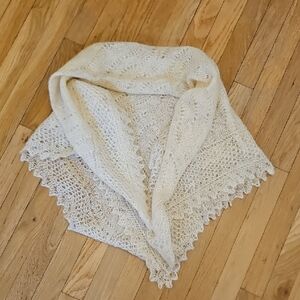World Famous! Lace Knitted Feather Shawl, cream